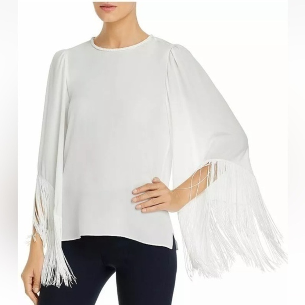 Kobi Halperin Joanie  Fringed Silk Blouse In White small